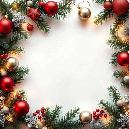 Christmas ornaments border on white background frame christmas isolated