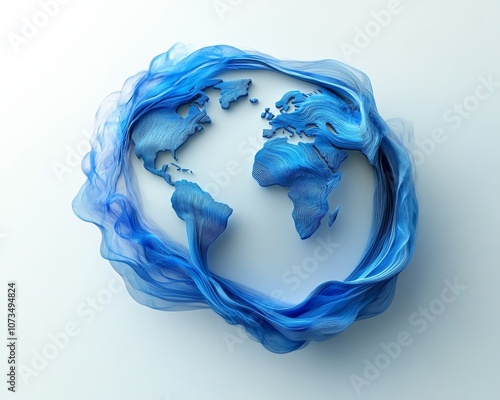 Abstract world globe surrounded by blue waves, depicting global trade and travel connections, highquality generative AI design, digital art, corporate aesthetic photo