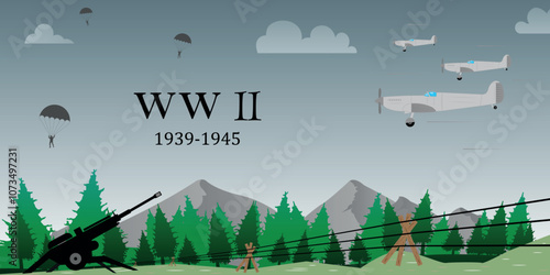 World war 2 battlefield 1939-1945, army weapons, boarder defence, military aircraft and parachute troops