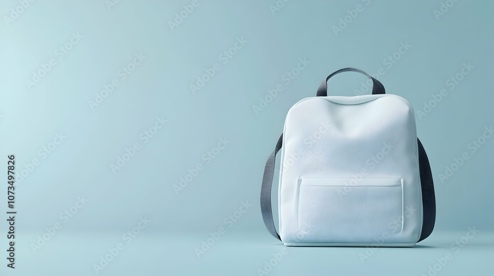A modern white backpack with a sleek minimalist design, set against a light blue background. The backpack features a structured shape, making it ideal for casual or work use.
A modern white backpack with a sleek minimalist design, set against a light blue background. The backpack features a structured shape, making it ideal for casual or work use.