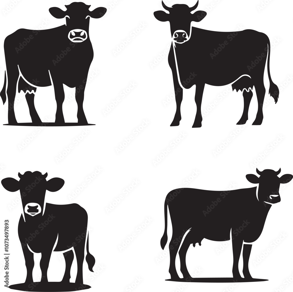 Fototapeta premium Cow Silhouette Collection - Farm Animal Vector Set