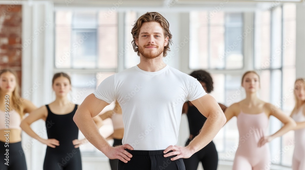 Obraz premium Confident male dancer leading a contemporary dance class