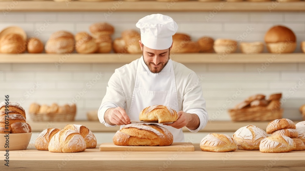 Artisan baker showcasing fresh bread in a cozy bakery Artisan baker showcasing fresh bread in a cozy bakery