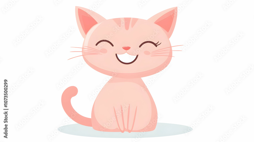 A cute pink cartoon cat sitting and smiling. A cute pink cartoon cat sitting and smiling.