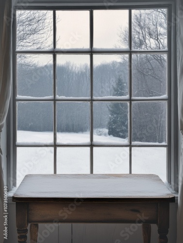 A Wooden Table in a Snowy R...