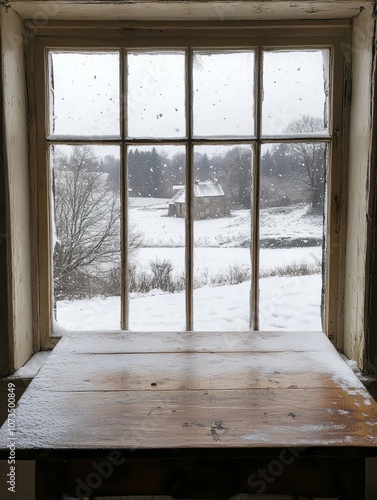 Snow-Covered Windowsill Loo...