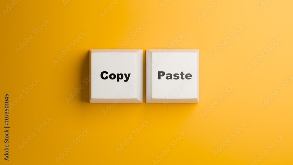 Copy paste keyboard buttons. Two keys on yellow background. Buttons for copying information. Concept of reprinting articles. Copy paste logo. Computer keys. Copy paste inscription. 3d image Copy paste keyboard buttons. Two keys on yellow background. Buttons for copying information. Concept of reprinting articles. Copy paste logo. Computer keys. Copy paste inscription. 3d image