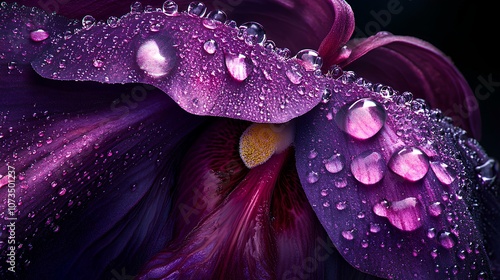 Hyperrealistic Purple Orchid with Dew Drops on Black Background