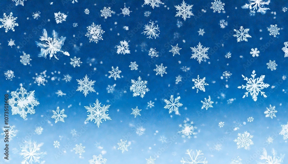 White snow falling on blue sky. Seamless background pattern. Snowflakes design for christmas greeting card banner od package White snow falling on blue sky. Seamless background pattern. Snowflakes design for christmas greeting card banner od package