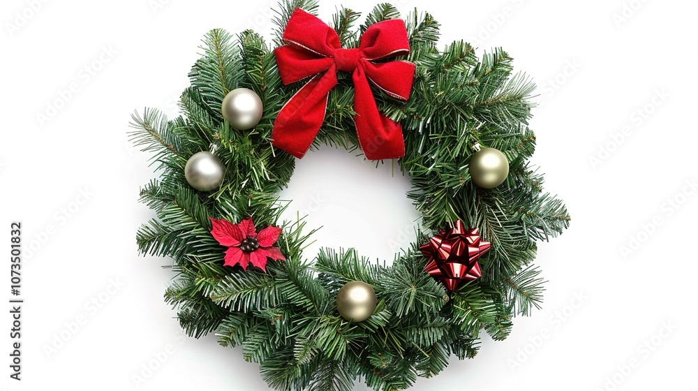 Christmas Wreath Isolated on White Background - a festive and charming visual. The Christmas wreath isolated on the white background creates a simple yet elegant look. It gives the impression of a hol Christmas Wreath Isolated on White Background - a festive and charming visual. The Christmas wreath isolated on the white background creates a simple yet elegant look. It gives the impression of a hol