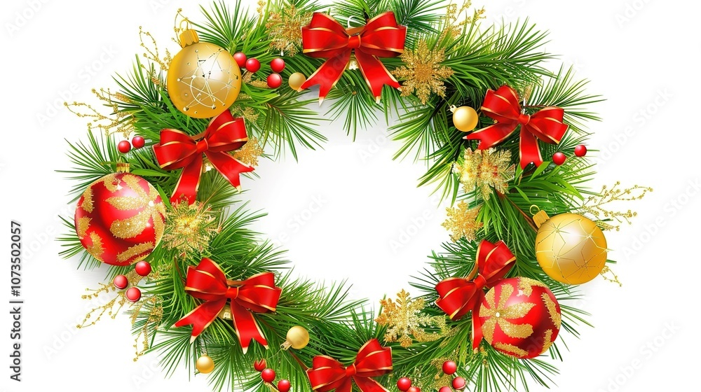 Christmas Wreath Isolated on White Background - a festive and charming visual. The Christmas wreath isolated on the white background creates a simple yet elegant look. It gives the impression of a hol Christmas Wreath Isolated on White Background - a festive and charming visual. The Christmas wreath isolated on the white background creates a simple yet elegant look. It gives the impression of a hol