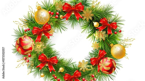 Christmas Wreath Isolated on White Background - a festive and charming visual. The Christmas wreath isolated on the white background creates a simple yet elegant look. It gives the impression of a hol