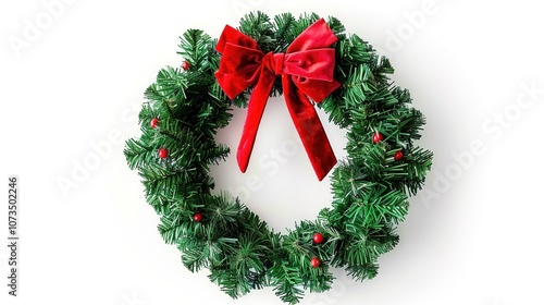 Christmas Wreath Isolated on White Background - a festive and charming visual. The Christmas wreath isolated on the white background creates a simple yet elegant look. It gives the impression of a hol