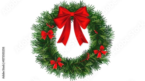 Christmas Wreath Isolated on White Background - a festive and charming visual. The Christmas wreath isolated on the white background creates a simple yet elegant look. It gives the impression of a hol