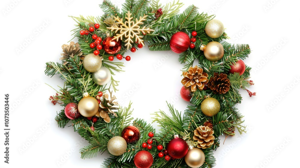 Christmas Wreath Isolated on White Background - a festive and charming visual. The Christmas wreath isolated on the white background creates a simple yet elegant look. It gives the impression of a hol Christmas Wreath Isolated on White Background - a festive and charming visual. The Christmas wreath isolated on the white background creates a simple yet elegant look. It gives the impression of a hol