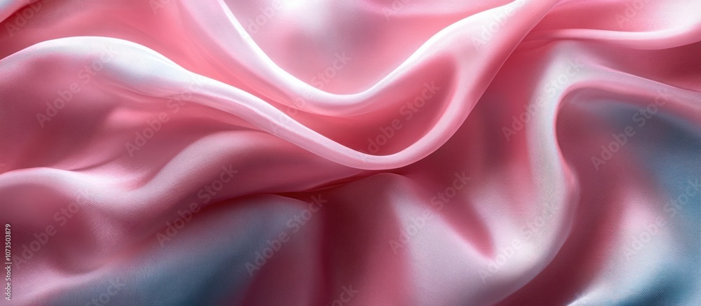 Fototapeta premium Pink and white silk fabric with smooth, elegant waves.