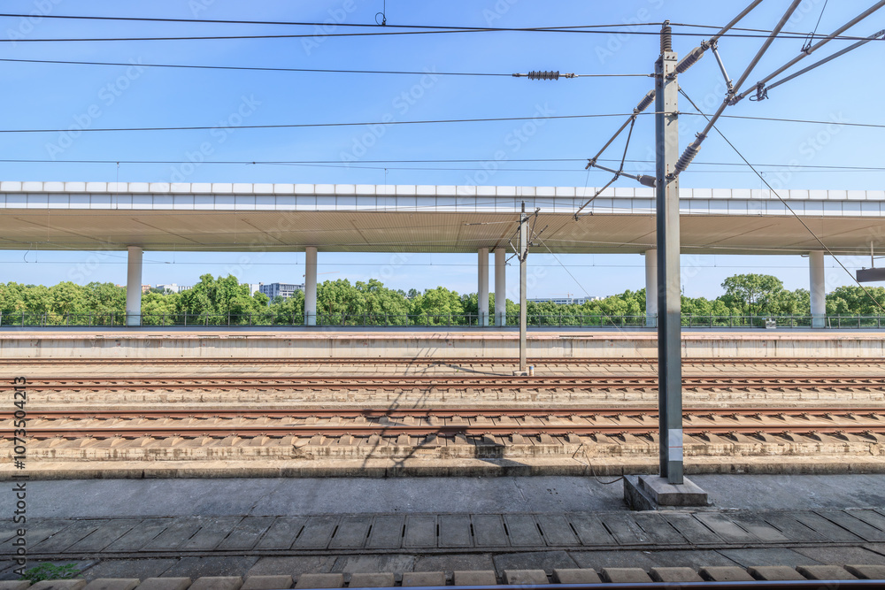 High speed rail station railway and platform in modern city of China High speed rail station railway and platform in modern city of China