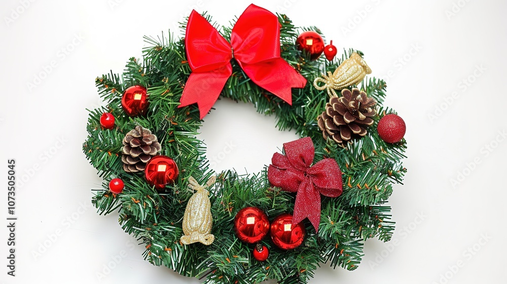 Christmas Wreath Isolated on White Background - a festive and charming visual. The Christmas wreath isolated on the white background creates a simple yet elegant look. It gives the impression of a hol Christmas Wreath Isolated on White Background - a festive and charming visual. The Christmas wreath isolated on the white background creates a simple yet elegant look. It gives the impression of a hol