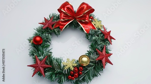 Christmas Wreath Isolated on White Background - a festive and charming visual. The Christmas wreath isolated on the white background creates a simple yet elegant look. It gives the impression of a hol