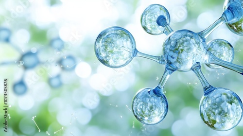 Artistic interpretation of molecules in transparent blue tones, illustrating biological connections and science.