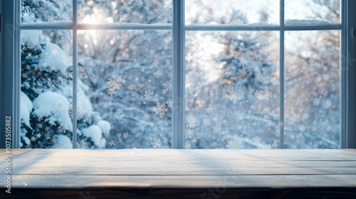 Snowy Windowsill with Froze...