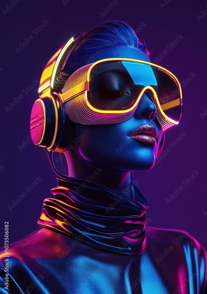 A woman wearing headphones and sunglasses is posing for a photo A woman wearing headphones and sunglasses is posing for a photo