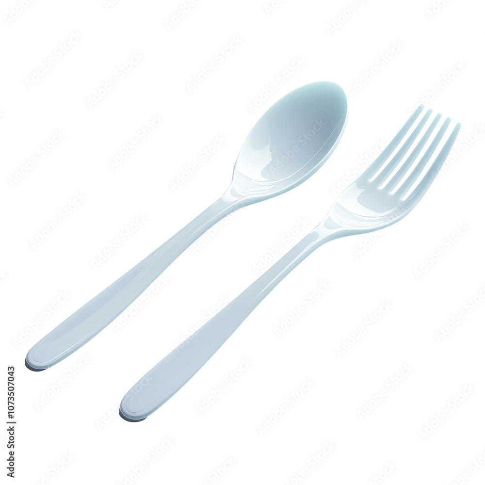 Two plastic utensils, a fork and a spoon Two plastic utensils, a fork and a spoon