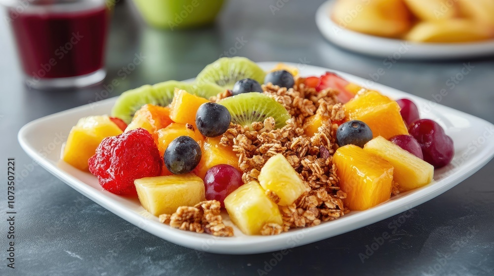 Fresh Fruit and Granola Bowl on a Platter Fresh Fruit and Granola Bowl on a Platter