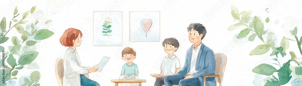 A family engages in a friendly discussion with a woman, surrounded by plants and cheerful decor, creating a warm and inviting atmosphere. A family engages in a friendly discussion with a woman, surrounded by plants and cheerful decor, creating a warm and inviting atmosphere.