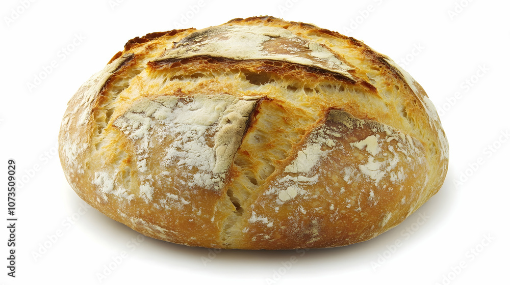 A freshly baked round loaf of sourdough bread, isolated on a white background. A freshly baked round loaf of sourdough bread, isolated on a white background.