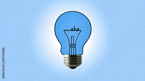 creative light bulb illustration with blue background, symbolizing ideas and inspiration. design features playful aha text, evoking sense of discovery and innovation