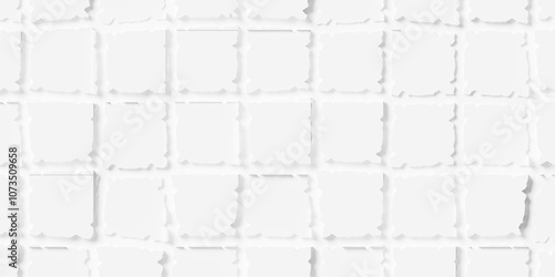 Grid of offset white cube boxes or blocks with uneven random edges background wallpaper banner