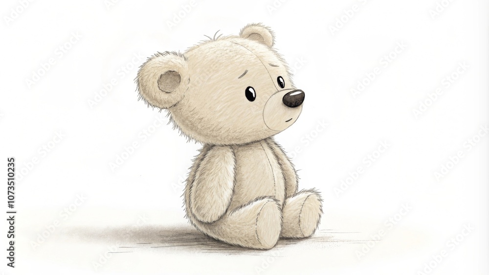 A minimalist image featuring a simple, tiny teddy bear against a plain white background. A minimalist image featuring a simple, tiny teddy bear against a plain white background.