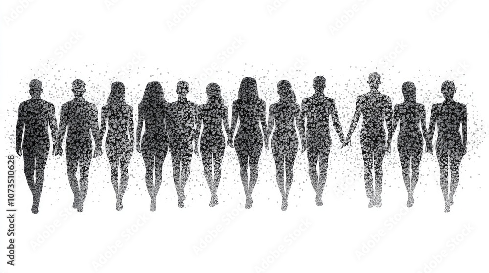 Naklejka premium Diverse Silhouettes of Team Members Linked Together