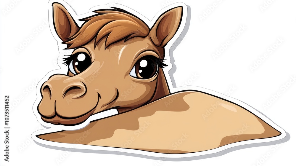 Friendly Cartoon Camel Peeking from Sand Friendly Cartoon Camel Peeking from Sand