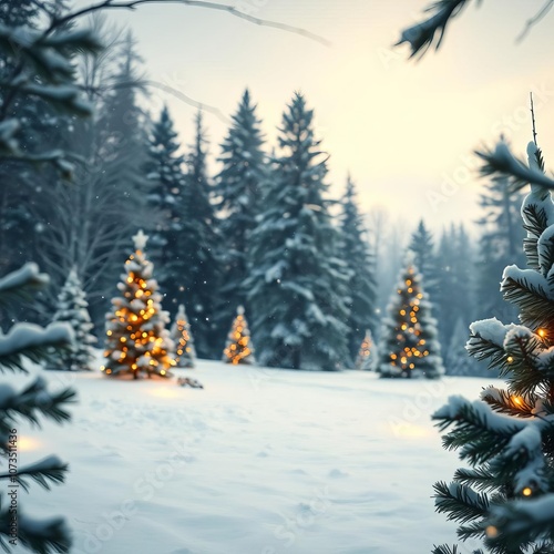 Beautiful winter scene christmas season desktop background serene nature peaceful minimal frame christmas isolated photo