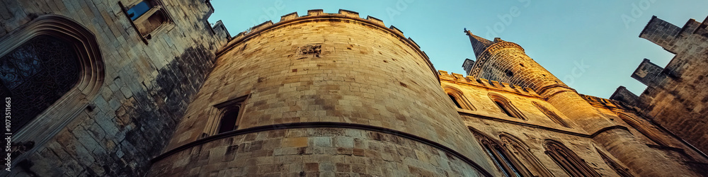 An ancient castle, its imposing walls weathered by time, serving as a symbol of strength and stability. An ancient castle, its imposing walls weathered by time, serving as a symbol of strength and stability.