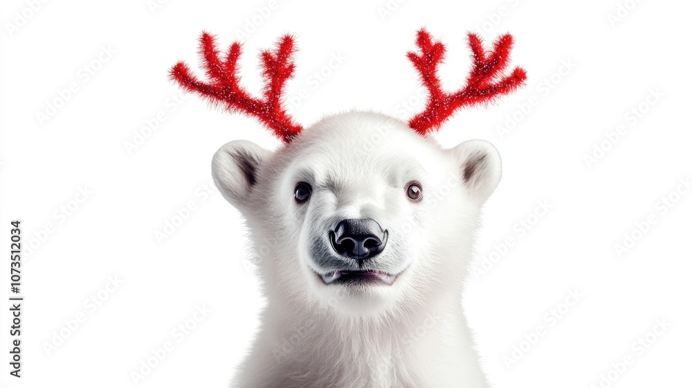 Playful Polar Bear Cub with Festive Antlers Playful Polar Bear Cub with Festive Antlers