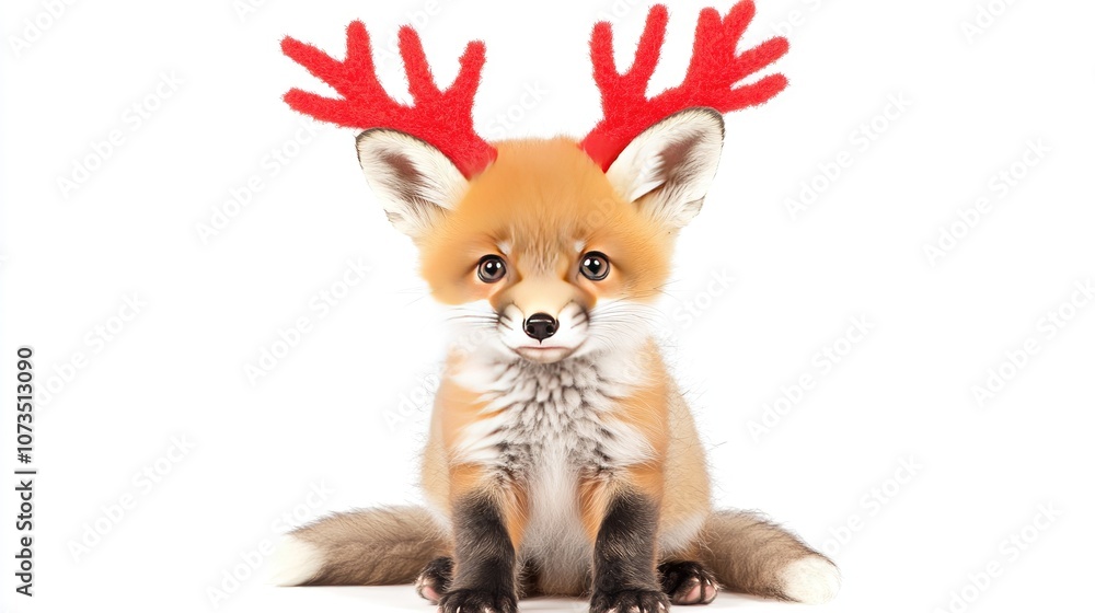 Obraz premium Festive Fox Cub with Antlers in a Cheerful Setting