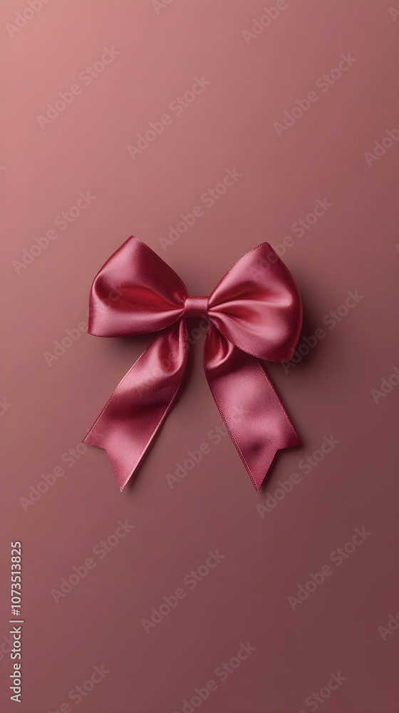 A satin red bow elegantly placed on a plain background, showcasing its smooth texture and vibrant color to draw attention A satin red bow elegantly placed on a plain background, showcasing its smooth texture and vibrant color to draw attention
