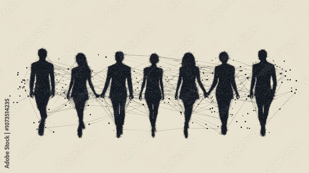 Obraz premium Silhouettes of Professionals Connected by Networks