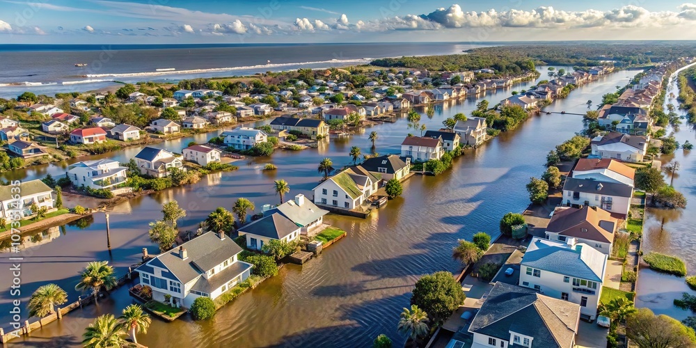 Aerial View of Flooded Residential Area After Storm Aerial View of Flooded Residential Area After Storm
