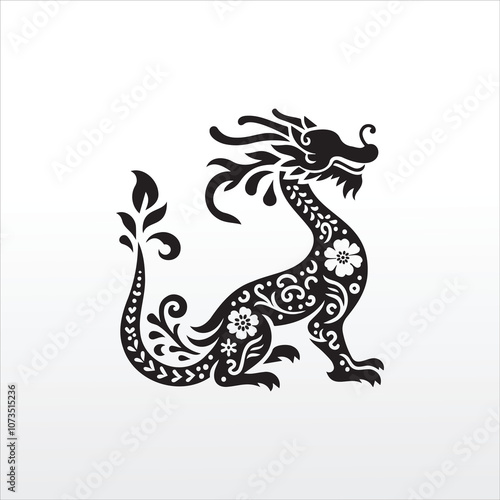 decorative floral dragon silhouette clipart animal printable vector illustration design photo