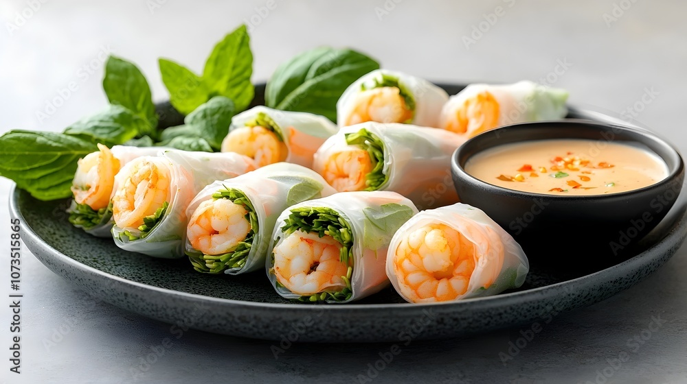 Delicious and Nutritious Vietnamese Spring Rolls Filled with Fresh Shrimp Aromatic Herbs and Served with a Flavorful Dipping Sauce for a Vibrant and Healthy Meal or Appetizer Delicious and Nutritious Vietnamese Spring Rolls Filled with Fresh Shrimp Aromatic Herbs and Served with a Flavorful Dipping Sauce for a Vibrant and Healthy Meal or Appetizer