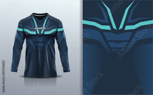 Sport jersey long sleeve design template mockup stripe line racing for motocross motorcycle football soccer, racing, e sports, green color