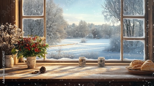 Snowy Winter View Through a...