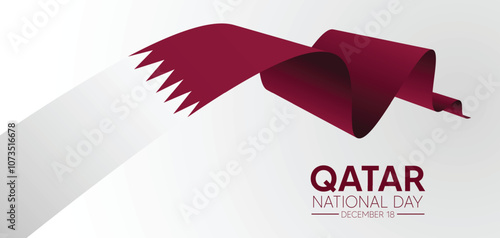 Qatar national day waving flag ribbon vector poster