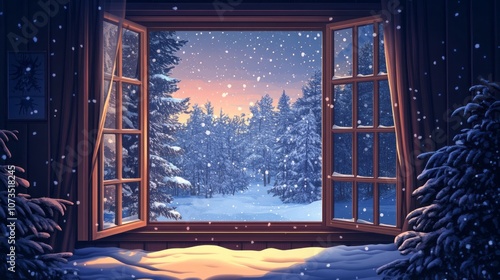 Snowy Forest View Through a...