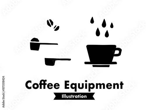 シンプルでレトロなコーヒーのイラスト。ドリッパーとコーヒースプーン。