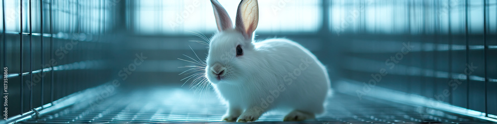 Rabbit Recovery: A rabbit hops across a clean, spotless cage after being treated for an injury. Rabbit Recovery: A rabbit hops across a clean, spotless cage after being treated for an injury.